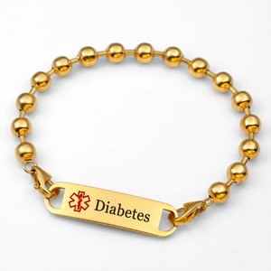 Diabetes Women’s Medical Gold Plated Bead Bracelet 7 1/2 Inch ...