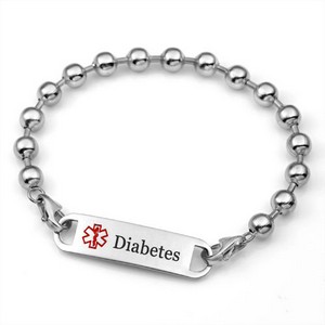 Diabetes Women’s Medical Stainless Beaded Bracelet 7 1/2 Inch. Includes ...