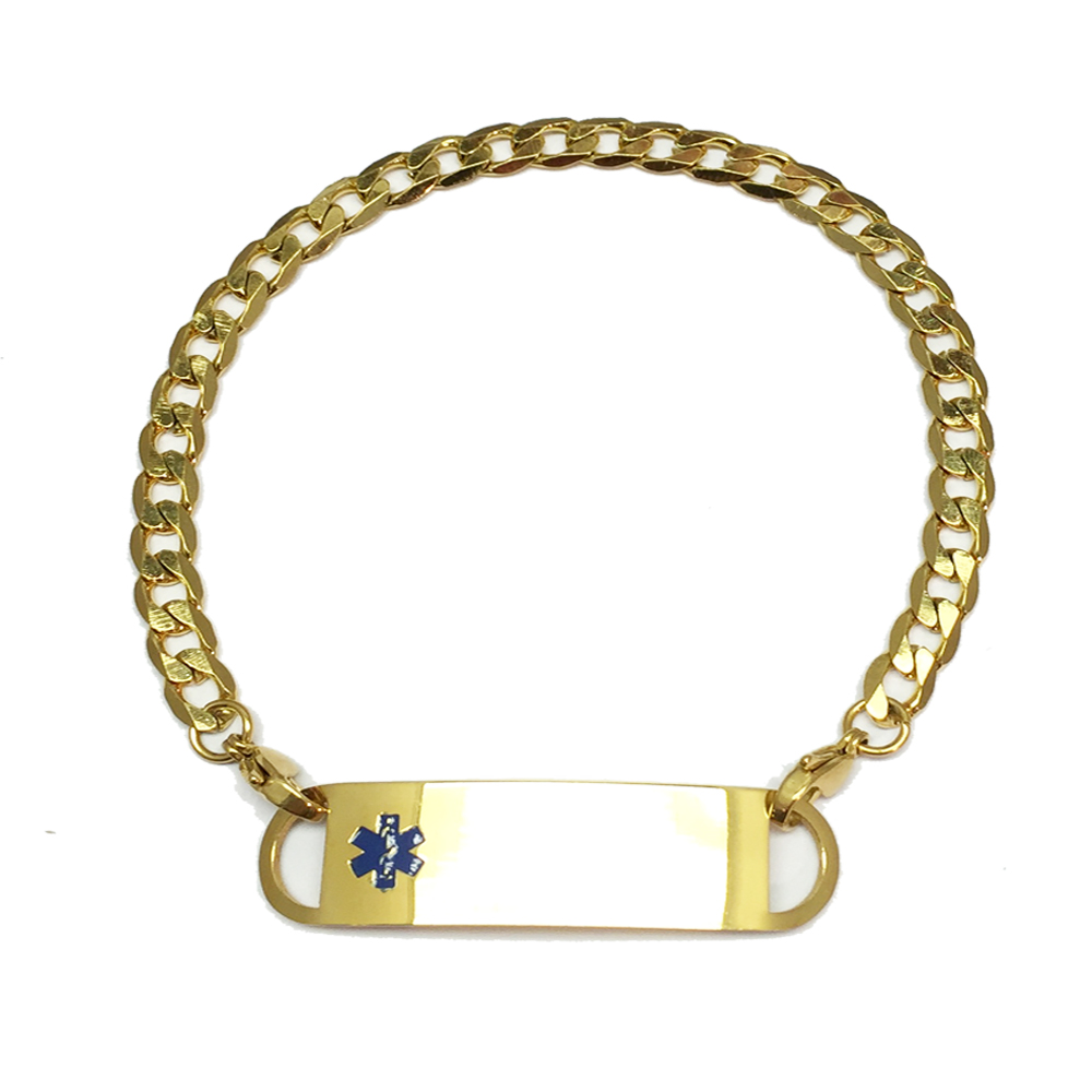 Women’s Curb Link Gold Plated Stainless Steel Medical Alert Bracelet ...