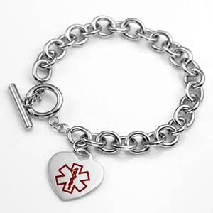 Medical Heart Charm Bracelet 7 Inch Stainless Steel. Includes Custom ...