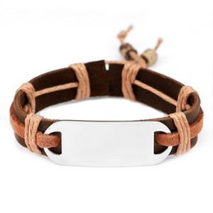 Dark Brown and Rust Leather and Hemp Bracelet for Adults