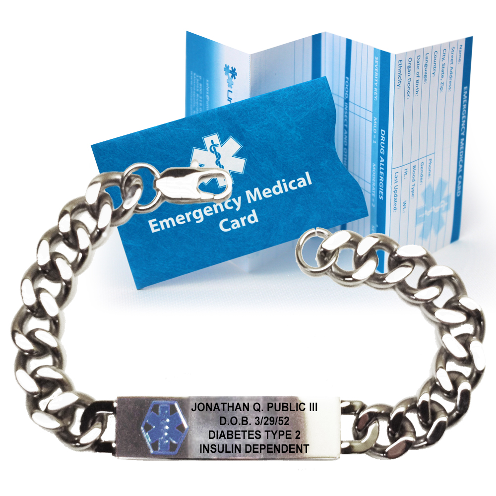 Stable Steel Medical Alert Bracelet (Optional Safety Clasp) Choose  one.-CR1230C