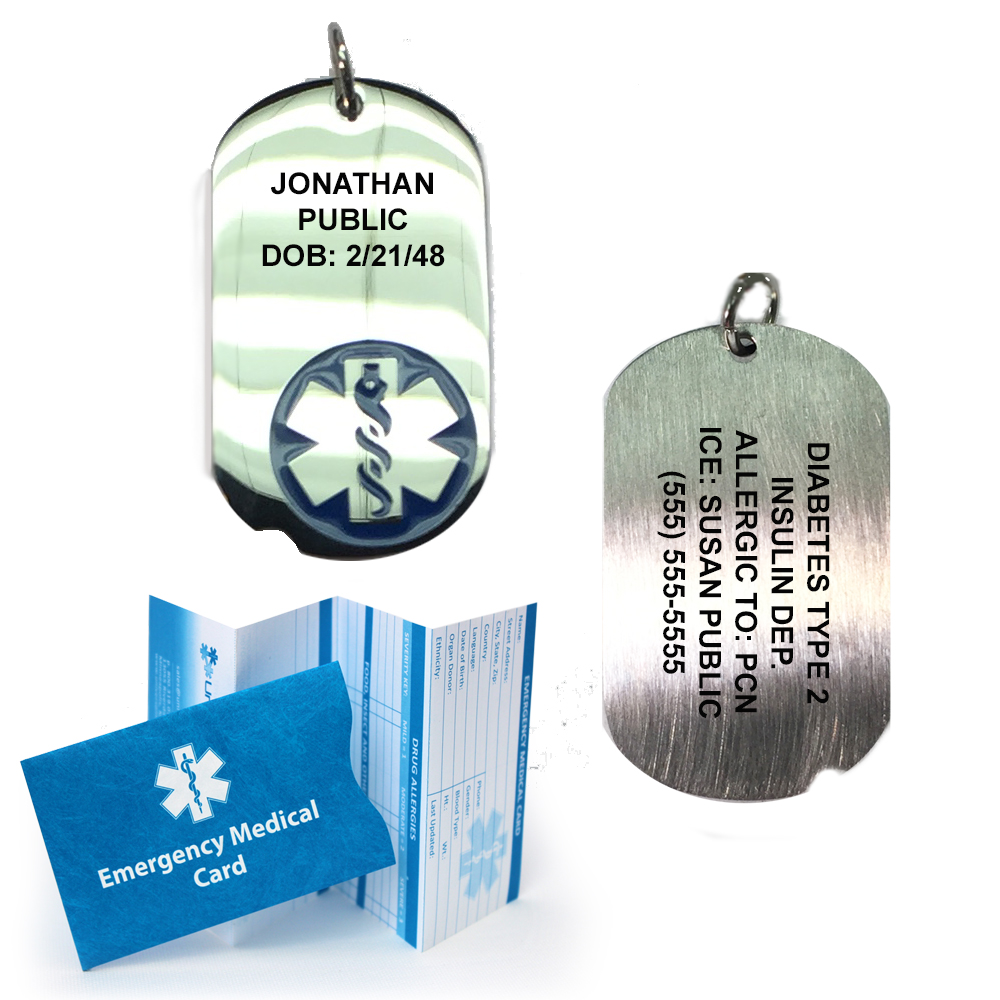 Stainless Steel Medical Alert Dog Tag w. blue Star of Life symbol. Incl ...