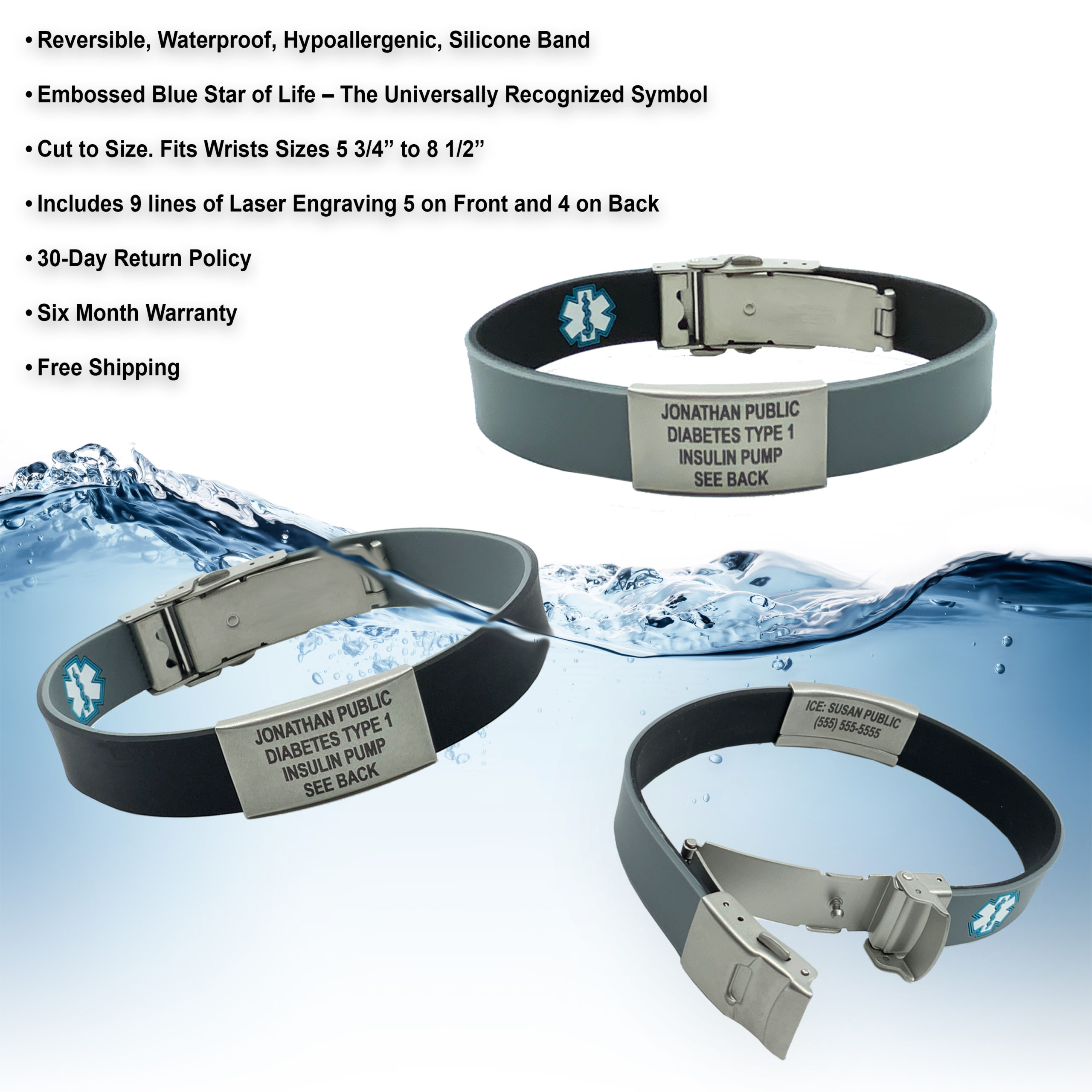 Hojaster Medical Alert Bracelets Personalized Silicone Rubber Sport Emergency ID Bracelets Waterproof Custom Free Engraving Wristband for Men Women Kids 
