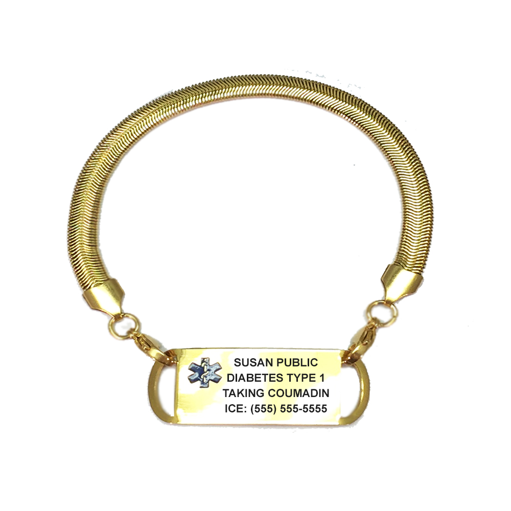 Women's Chevron Style Gold Plated Stainless Steel Medical Alert