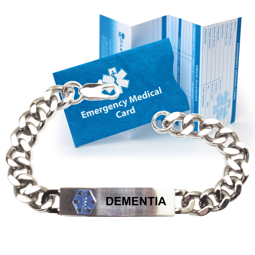 Men’s Pre-Engraved & Customized Alzheimers Medical Bracelet 6.75in/17.1cm Stainless Steel Black ID WRIST SIZE: My Identity Doctor