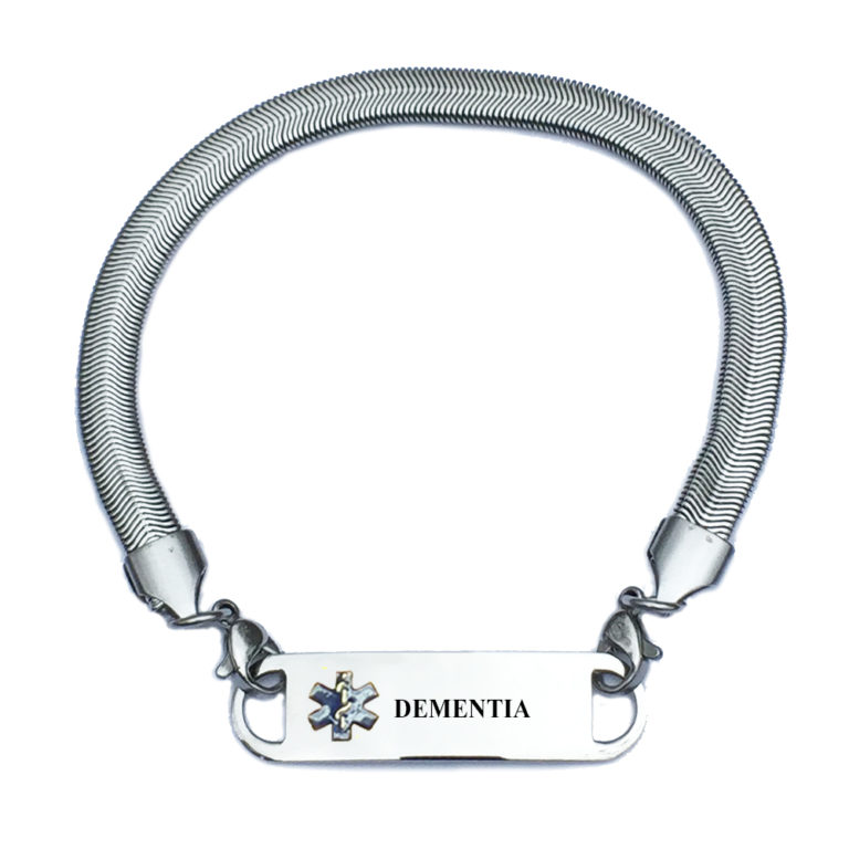 Pre Engraved “dementia” Stainless Steel Chevron Pattern Medical Alert Bracelet Choose From A 3295