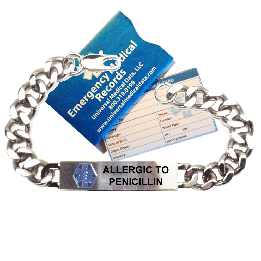 Preengraved ALLERGIC TO PENICILLIN Traditional Medical ID Bracelet