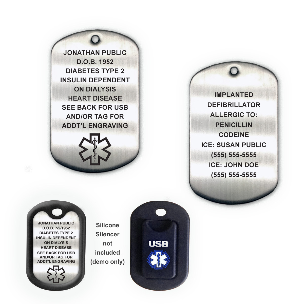 Replacement Stainless Steel Dog Tag for 2 GB USB and Tag Silencer