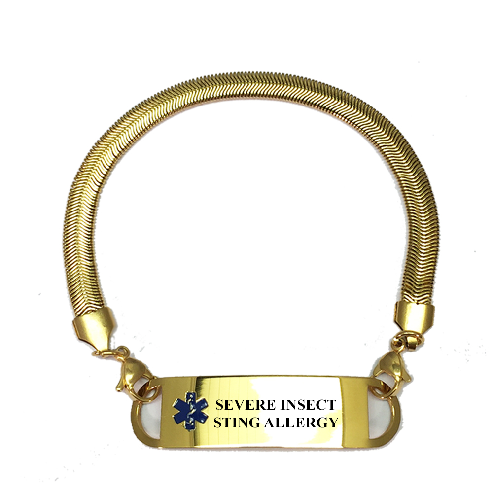 Preengraved “SEVERE INSECT STING ALLERGY” gold plated chevron pattern