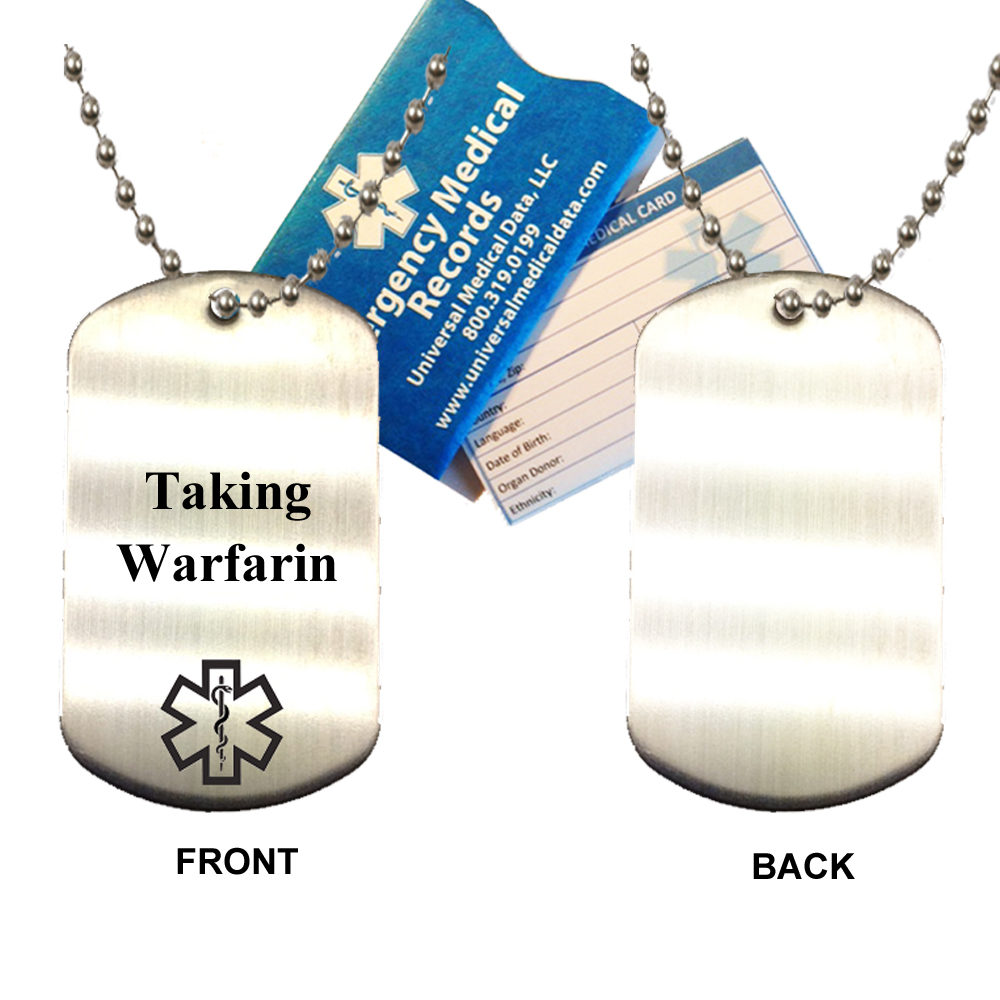 Pre-engraved TAKING WARFARIN Stainless Steel Medical Alert Dog Tag