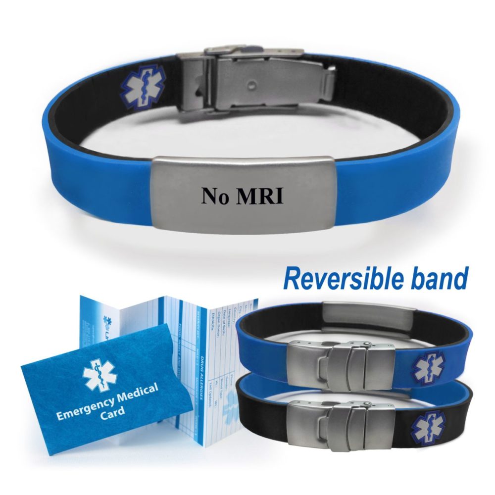 Preengraved “NO MRI” SPORT SLIM Medical Alert Bracelet. Choose From a