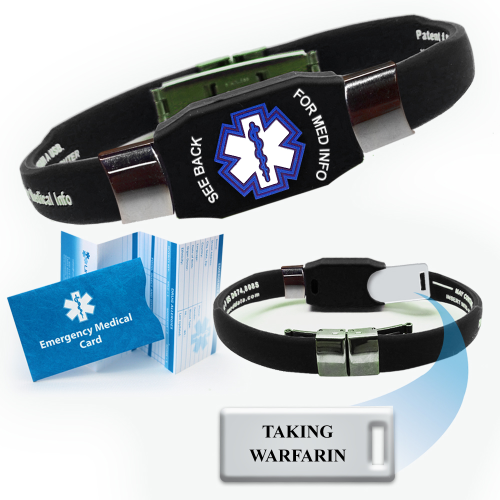 Preengraved “TAKING WARFARIN” ELITE Medical Alert Bracelet. Choose