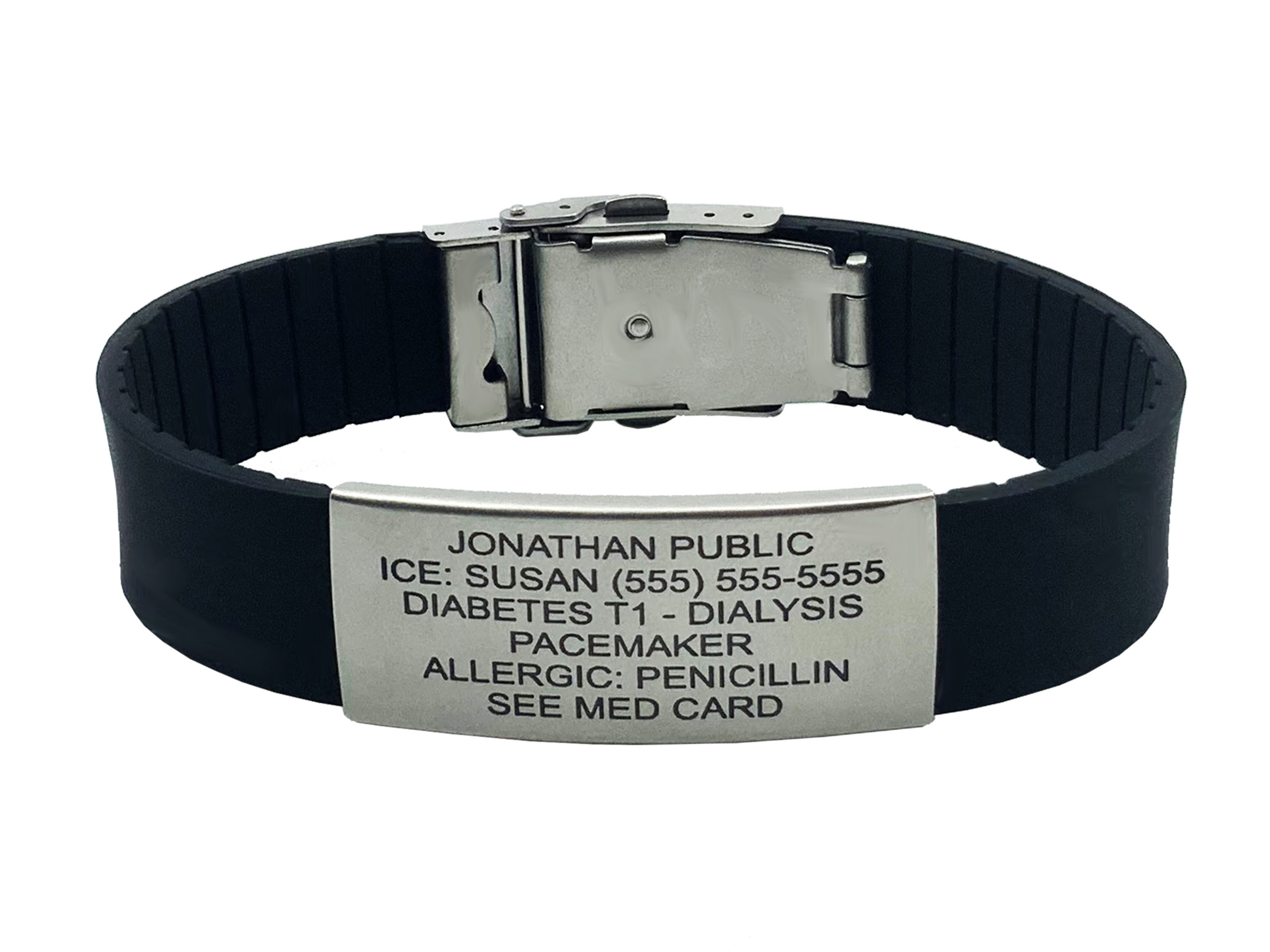 Pack of 2 Malignant Hyperthermia Medical Alert ID Silicone Wristband for Adults Men Women SOS Emergency Awareness Band Bracelet Bangle,Black,20cm 