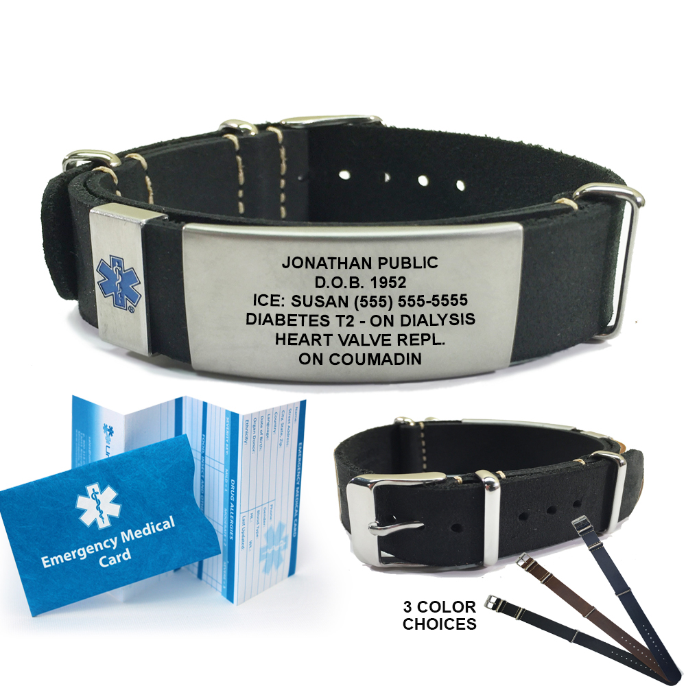 Leather Bracelet For Men – Medical Alert ID Bracelet – Nato Style ...