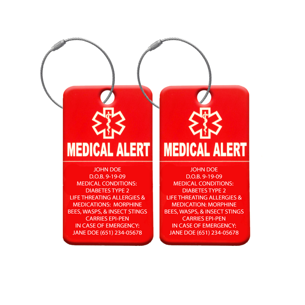 Medical Alert ID Luggage Bag Tag. Free Custom Engraving – Universal