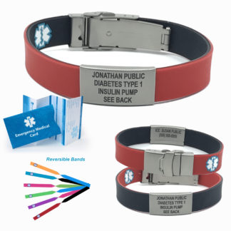 Steel Raindrop Pre-Engraved & Customized Pacemaker ID Bracelet My Identity Doctor Red Symbol