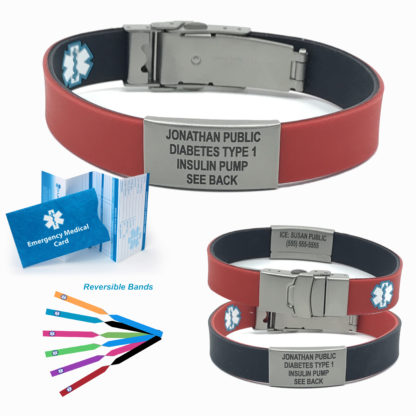 Black and Red Reversible EpicBand Duo Medical Alert Bracelet. Custom engraved.
