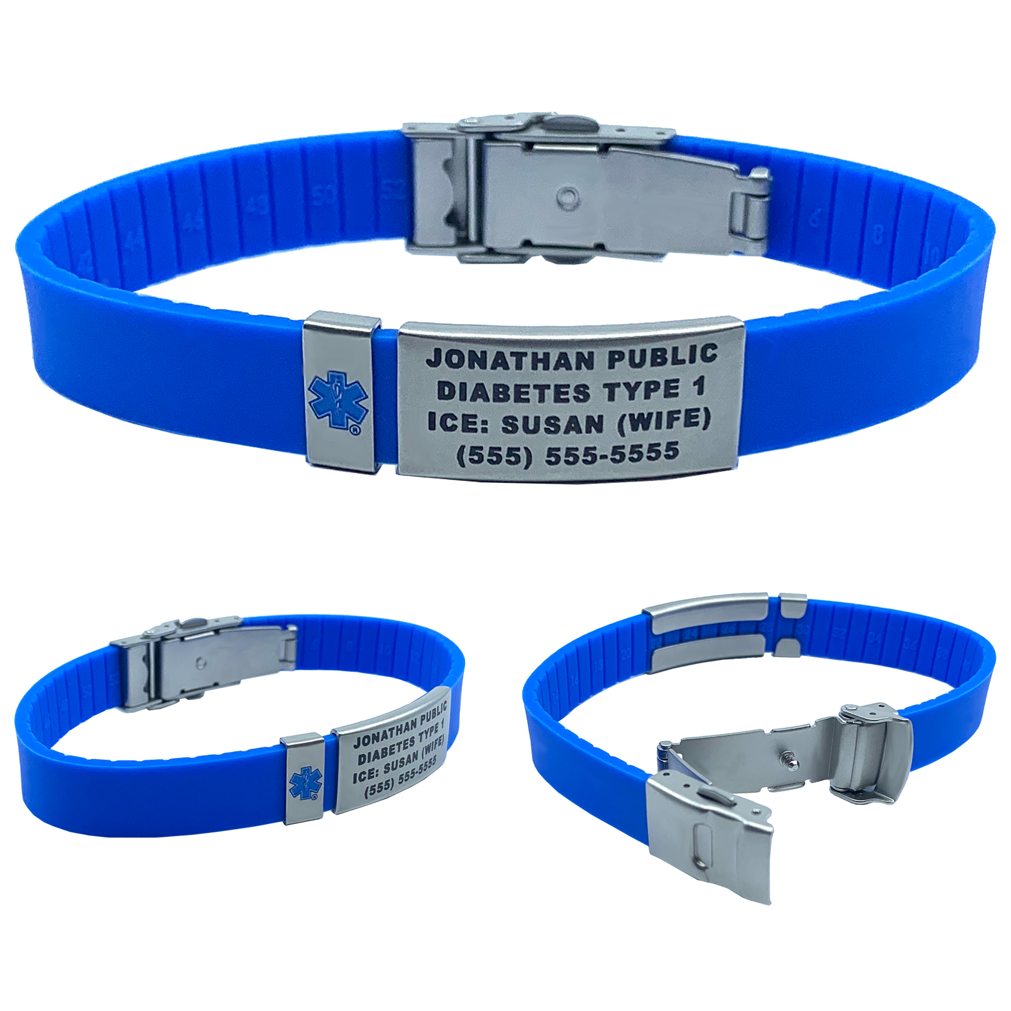 thumbnail image 2 of Free Engraving Medical Alert Bracelet – Black Genuine Leather Cuff With Magnetic Bangle 2 of 5