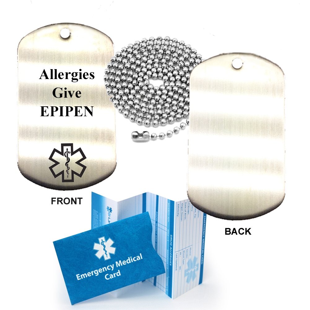 Preengraved “ALLERGIES GIVE EPIPEN” Stainless Steel Medical Alert Dog