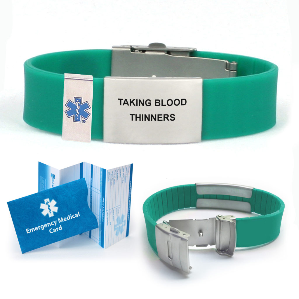 Preengraved “TAKING BLOOD THINNERS” Silicone Medical Alert ID Bracelet