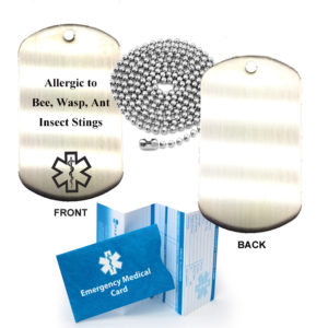 Pre-engraved ALLERGIC TO BEES WASPS ANTS INSECT STINGS Stainless Steel Medical Alert Dog Tag