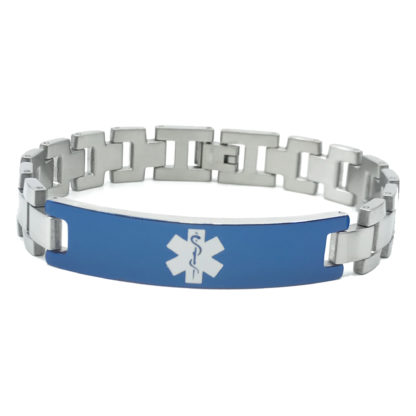 Stainless Steel Box Link Medical Alert ID Bracelet with Translucent ...