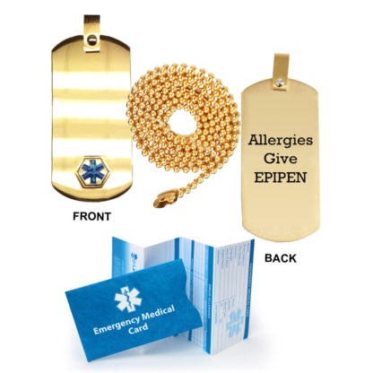 Pre-engraved ALLERGIES GIVE EPIPEN Anodized Titanium Medical Alert Dog Tag