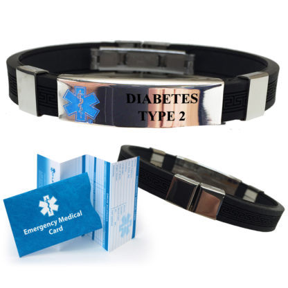 Pre-engraved DIABETES TYPE 2 Designer Medical Alert Bracelet