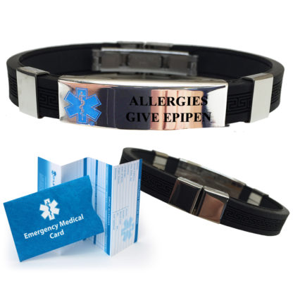 Pre-engraved ALLERGIES GIVE EPIPEN Designer Medical Alert Bracelet