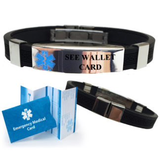 Pre-engraved SEE WALLET CARD Designer Medical Alert Bracelet