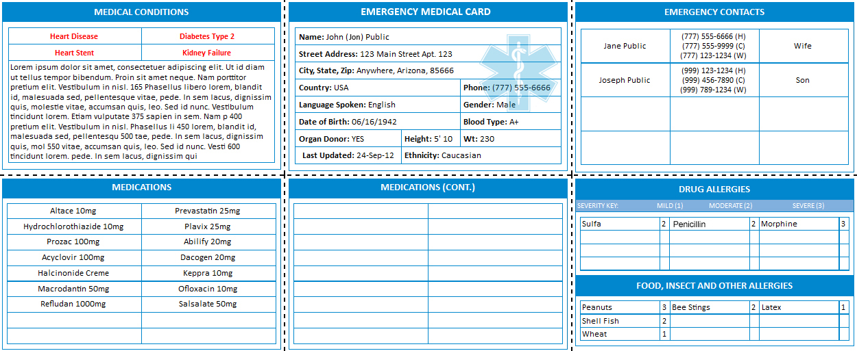 Emergency Medical Card 6 Panels only