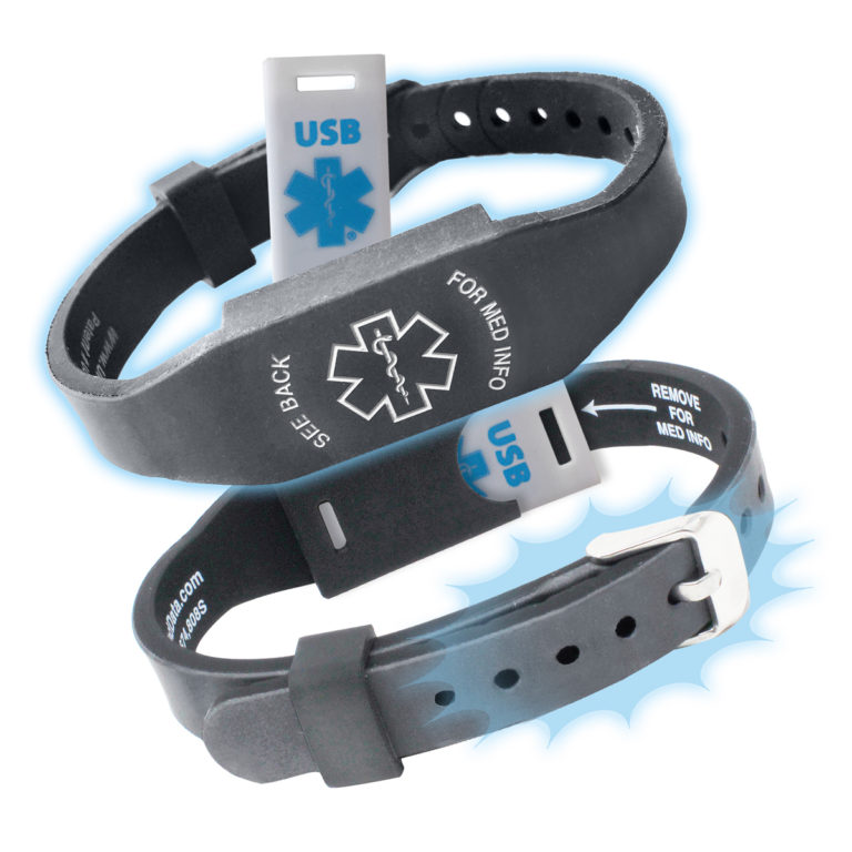 USB Medical Alert Bracelet Waterproof Hypoallergenic Silicone Wristband