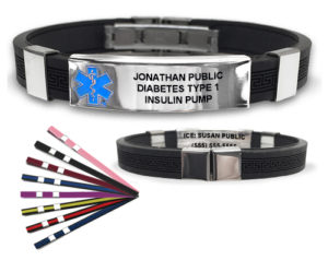 type 1 diabetic id bracelet available in several colors