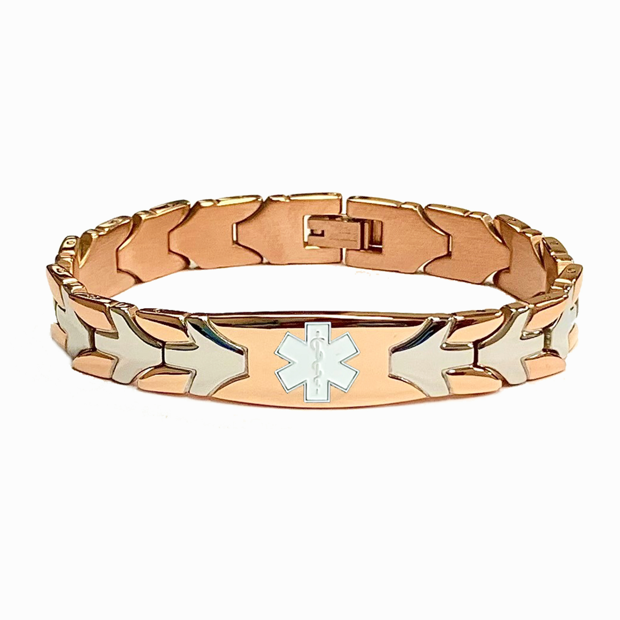 Rose Gold and Silver Chevron Arrow Medical ID Bracelet. Free Custom Engraving 7.0 in. | Universal Medical Data