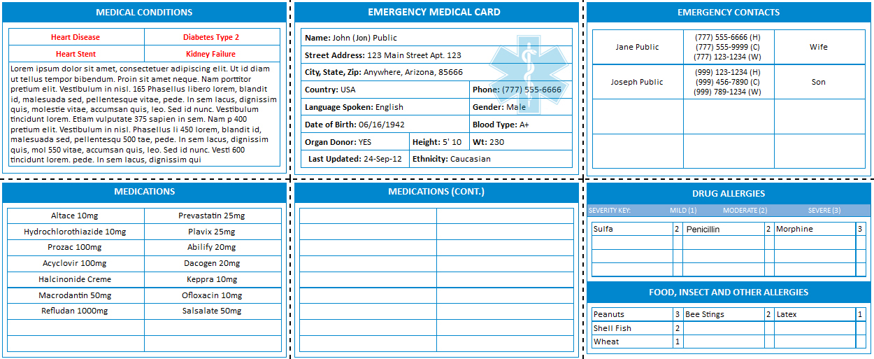 Free Printable Wallet Size Medical Information Card