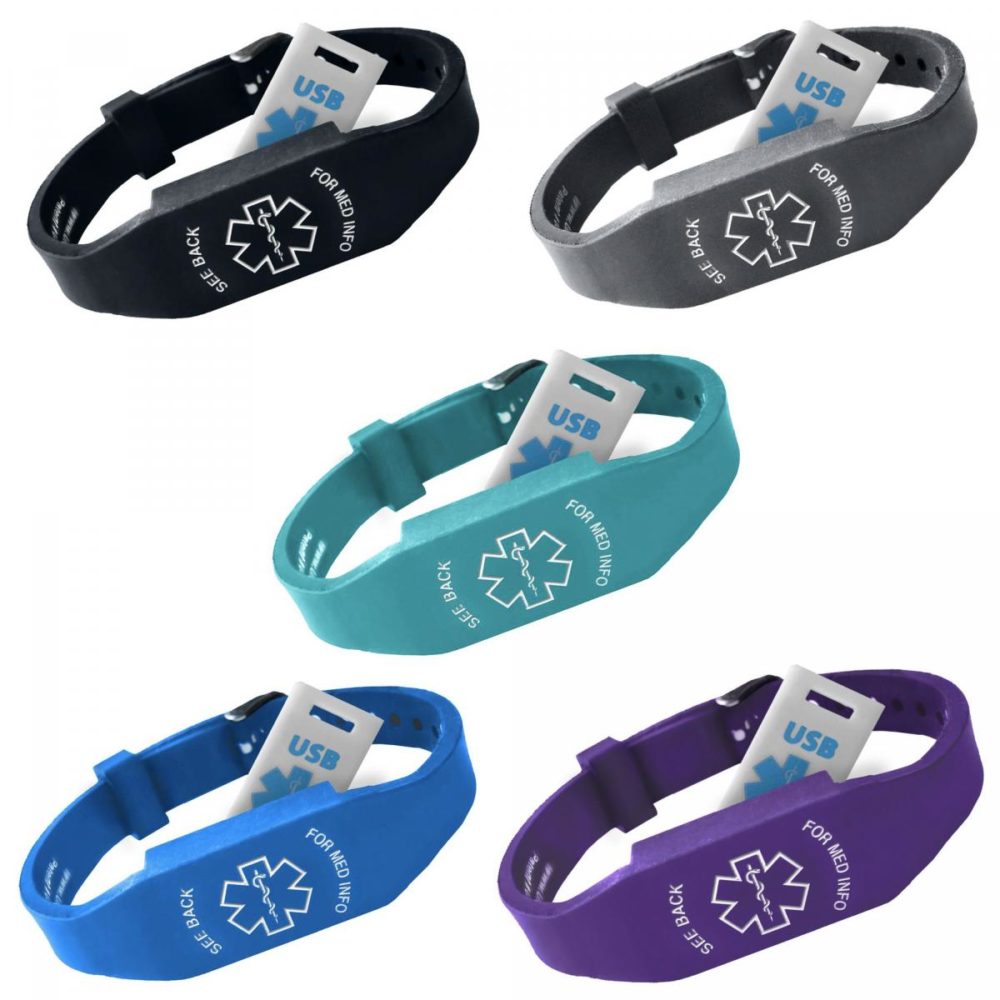 Usb Medical Alert Bracelet Waterproof Hypoallergenic Silicone Wristband 2gb Waterproof Flash 1812