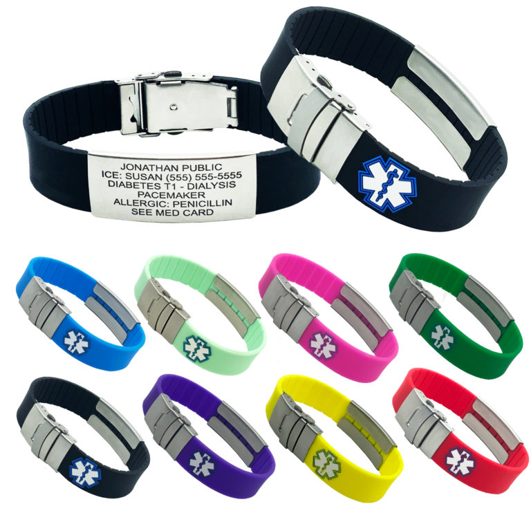 Medical Alert Bracelet Sport Style Includes Medical ID Wallet Card, Hypoallergenic