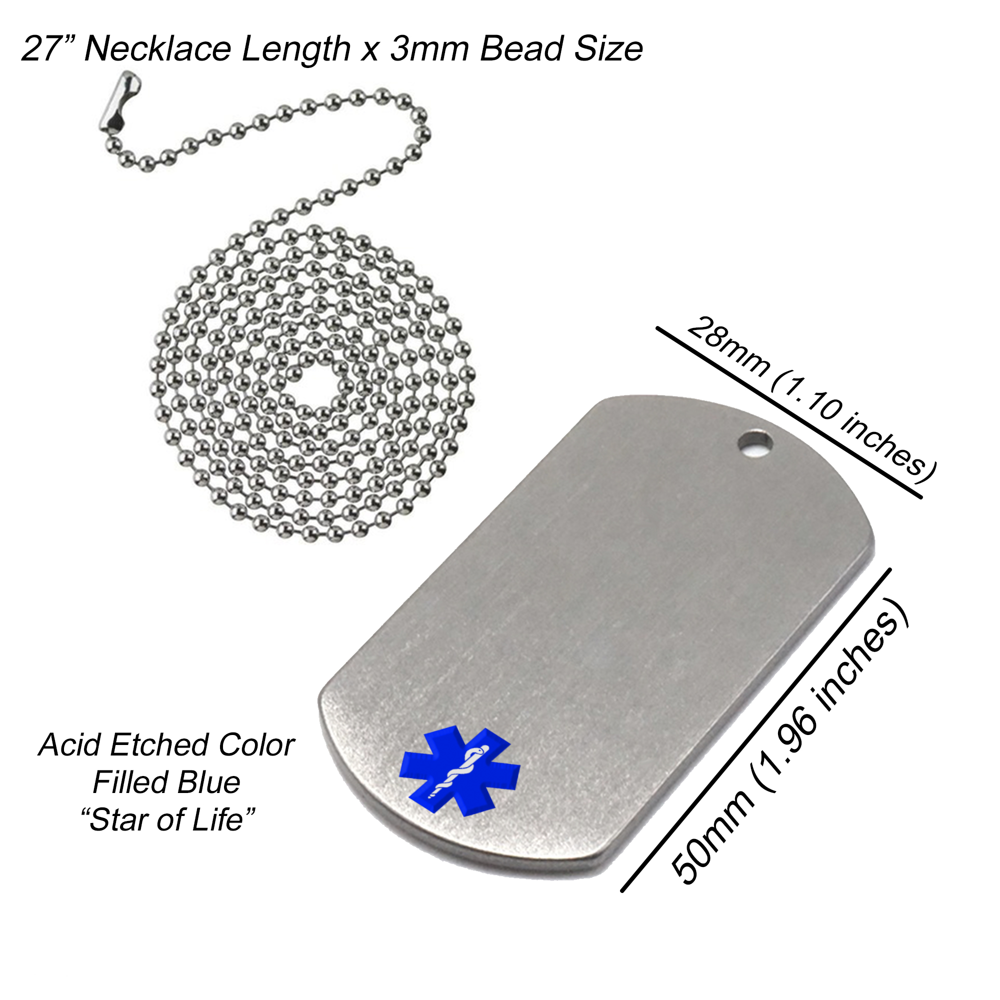 Sterling Silver Medic Aware Embossed Medical Alert Tag Pendant