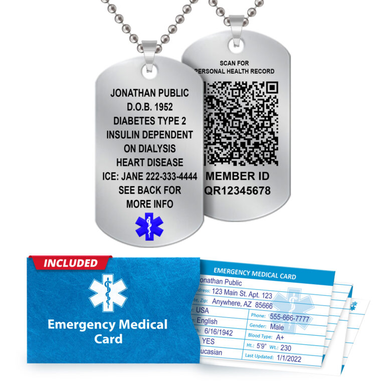 QR Stainless Steel Dog Tag Medical ID Necklace | Health Record