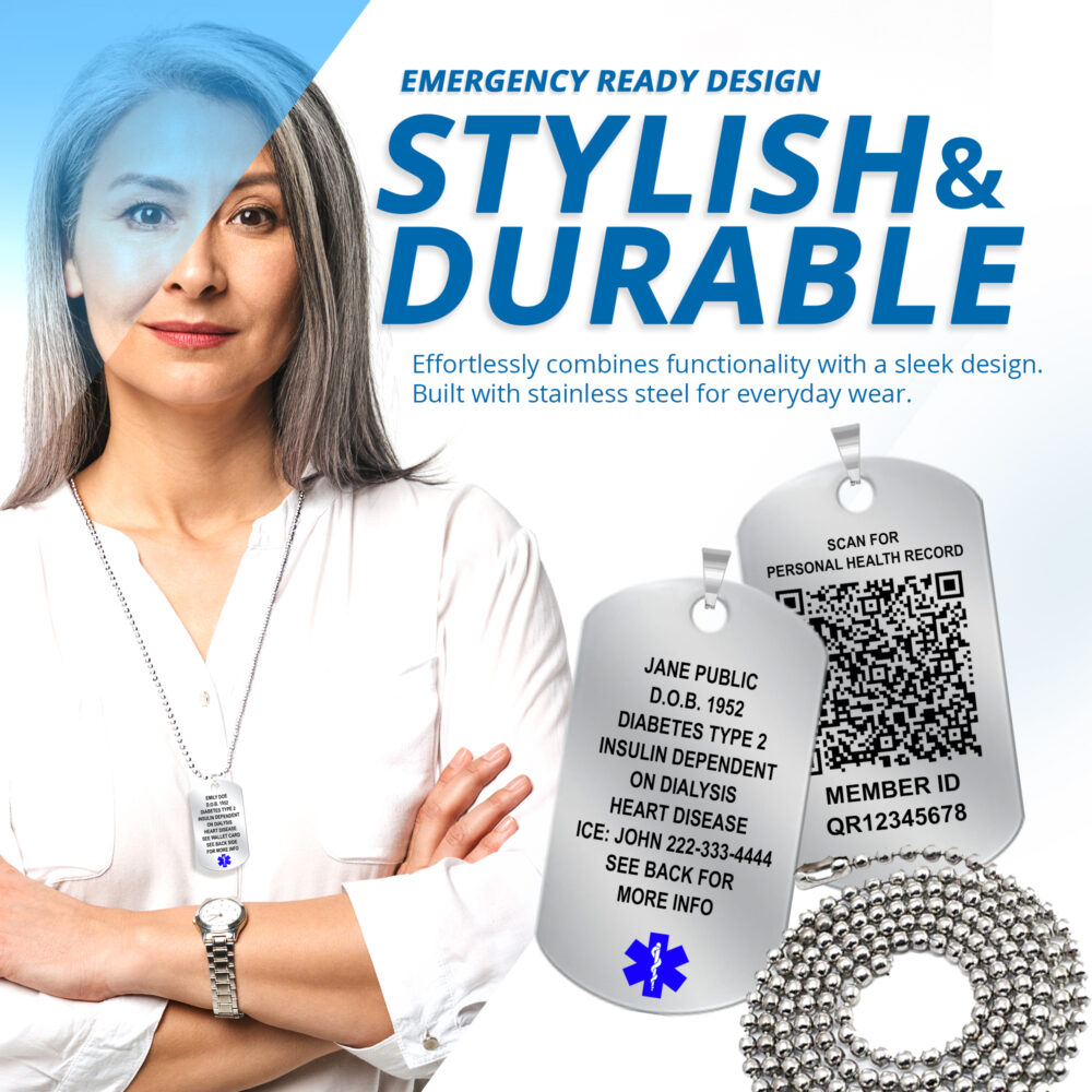 QR Stainless Steel Dog Tag Medical ID Necklace | Health Record