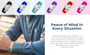 Sport Medical Alert Bracelet – colorful adjustable silicone medical ID wristbands with engraved QR code for instant access to health information. Designed for safety, comfort, and everyday wear.