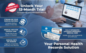Unlock your 12-month trial to access PHR personal health record online, streamline medical records, organize medical history, and use integrated upgraded emergency medical card for critical care and medical info on demand