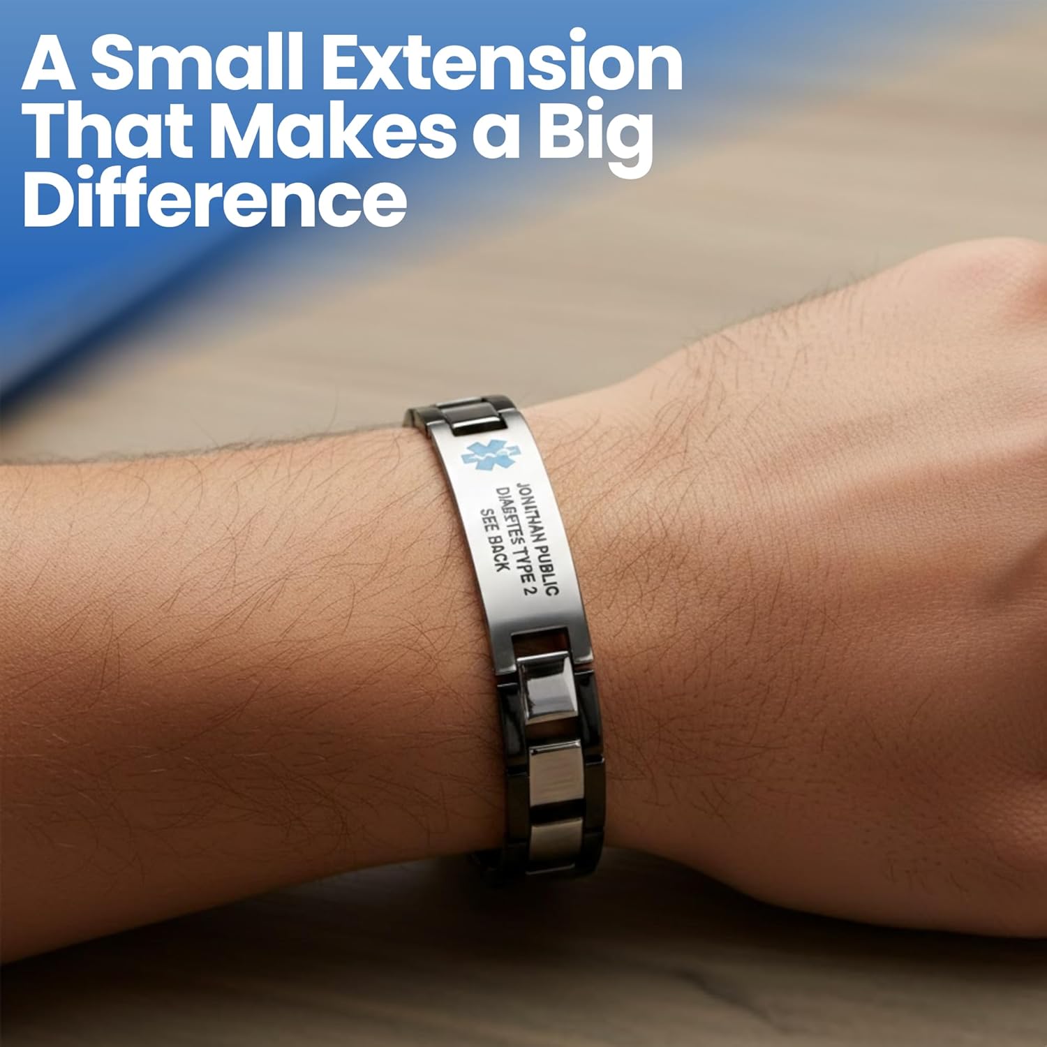 Tail Chain Extender (0.5"Length) Black & Silver Stainless Steel Medical ID Bracelet Clasp – Secure Engage, Snap & Lock Closure (0.55” x 0.39”) - Image 7