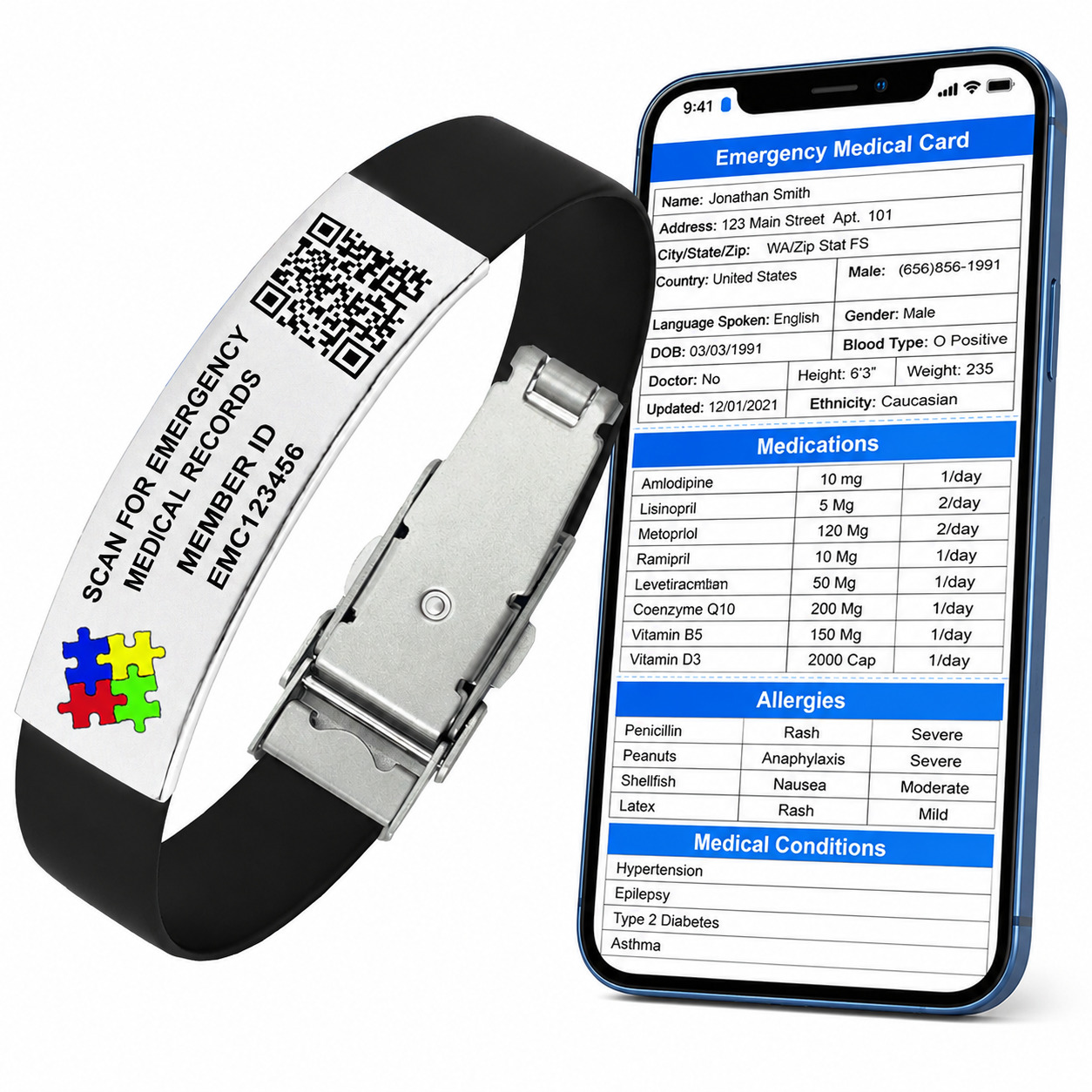 QR Code Autism Medical ID Bracelet