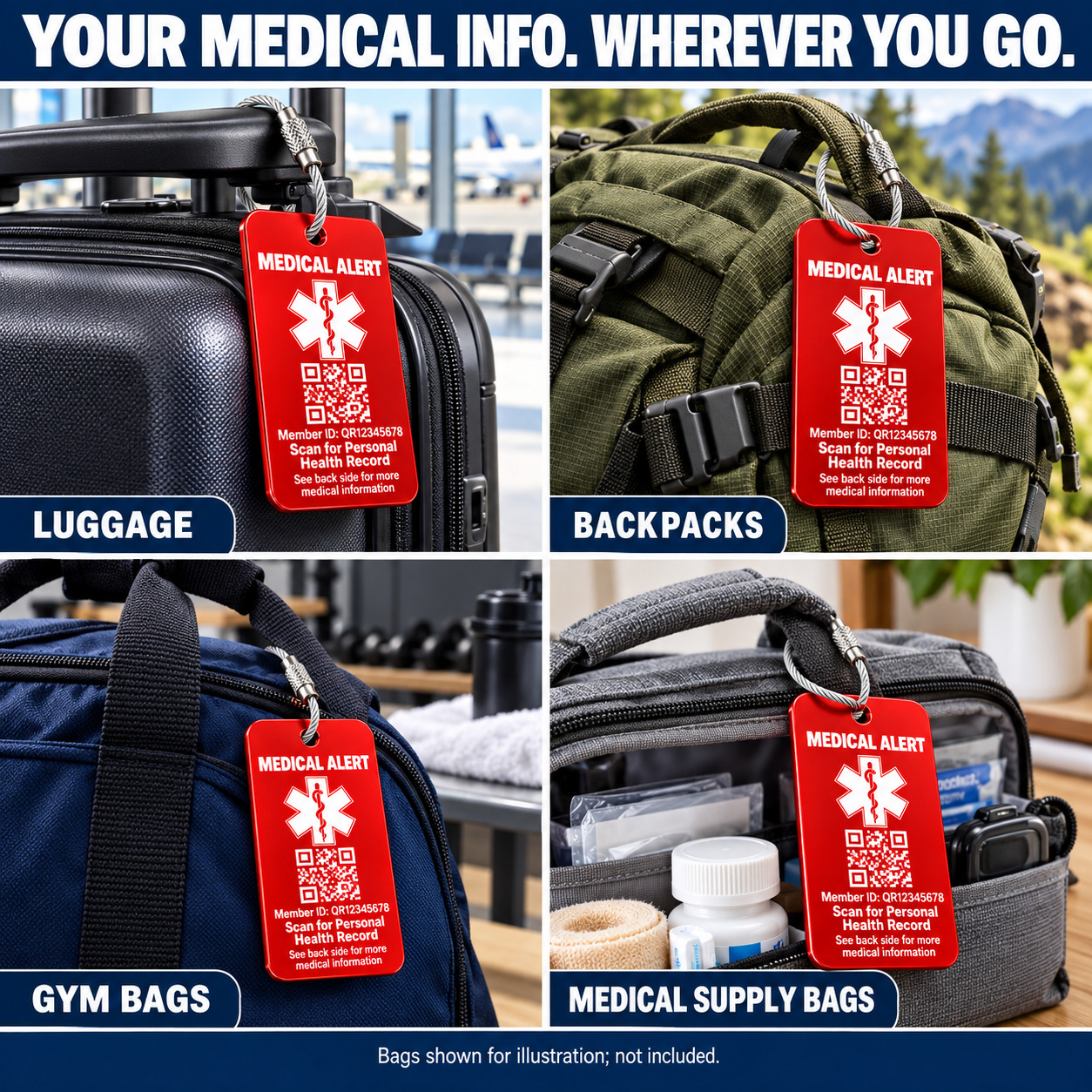 Personalized Medical Alert Luggage Tag with QR Personal Health Record Custom Engraved Medical ID Tag, Waterproof Anodized Aluminum - Image 5
